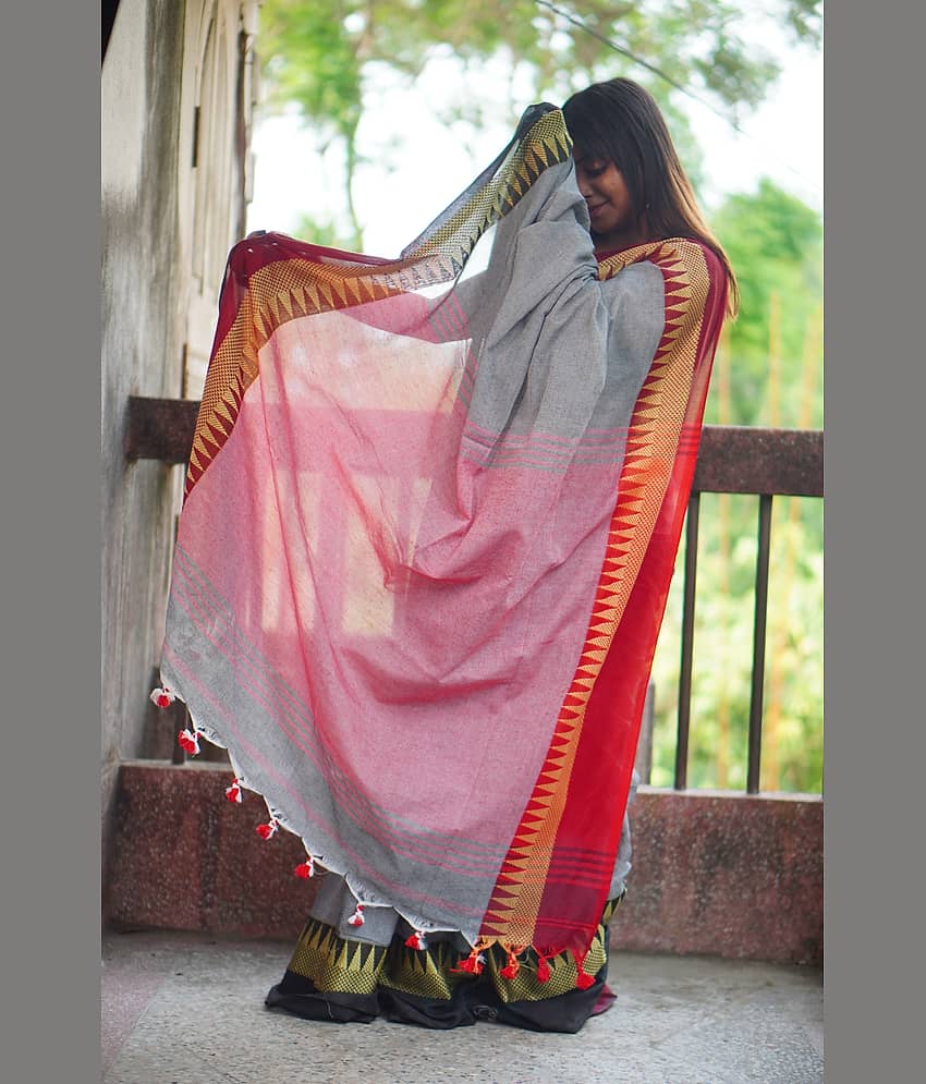 SARADA HANDLOOM Cotton Solid Saree With Unstitched Blouse Piece ( Rani )