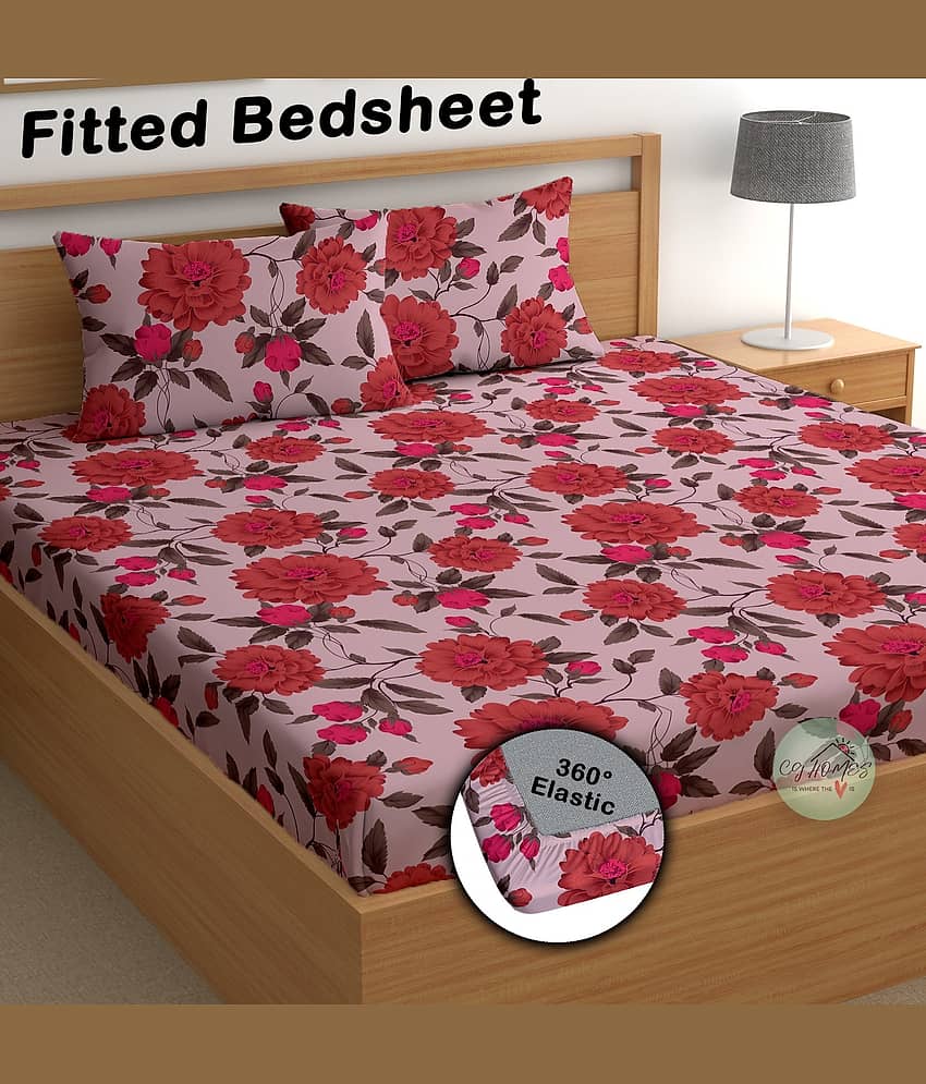 CG HOMES Cotton 1 Double Fitted Bedsheet with 2 Pillow Covers ( 220 cm x 220 cm ) , Pink