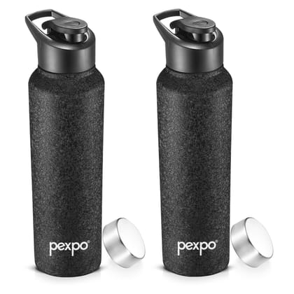 PEXPO Stainless Steel Sports/Fridge Water Bottle, 1000 ml, Black, Chromo Xtreme with Sipper & Steel Cap | Eco-Friendly & Leak-Proof Water Bottle (Pack of 2)