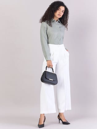 White Inverted Pleats High Waist Trouser-XS