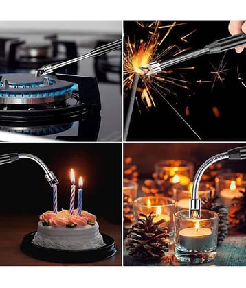THRIFTKART Multicolor Stainless Steel C-Type Rechargeable Electric Gas Lighter for Stove & Candle with USB Charging Port ( Pack of 1 )