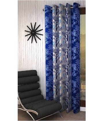 Panipat Textile Hub Floral Semi-Transparent Eyelet Door Curtain 7 ft Single -Blue