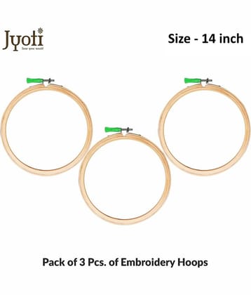 Jyoti Embroidery Hoop, Wooden Round Adjustable, (3 Ply of 14 Inches with Steel Fitting), Easily Loosen/Tighten, Cross Stitch Hoop Ring for Sewing, Needlework, Craft Projects & Ornaments - Pack of 3