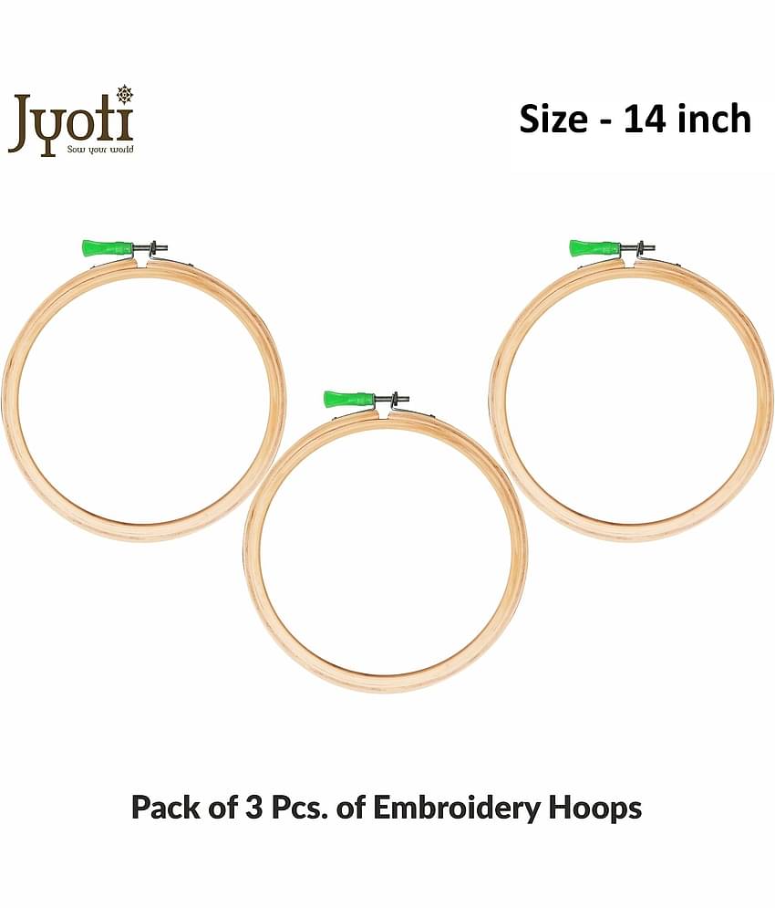 Jyoti Embroidery Hoop, Wooden Round Adjustable, (3 Ply of 14 Inches with Steel Fitting), Easily Loosen/Tighten, Cross Stitch Hoop Ring for Sewing, Needlework, Craft Projects & Ornaments - Pack of 3