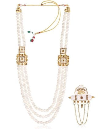 Dulha groom sherwani Necklace/Moti Mala for Men for wedding | Groom Mala and Brooch Set