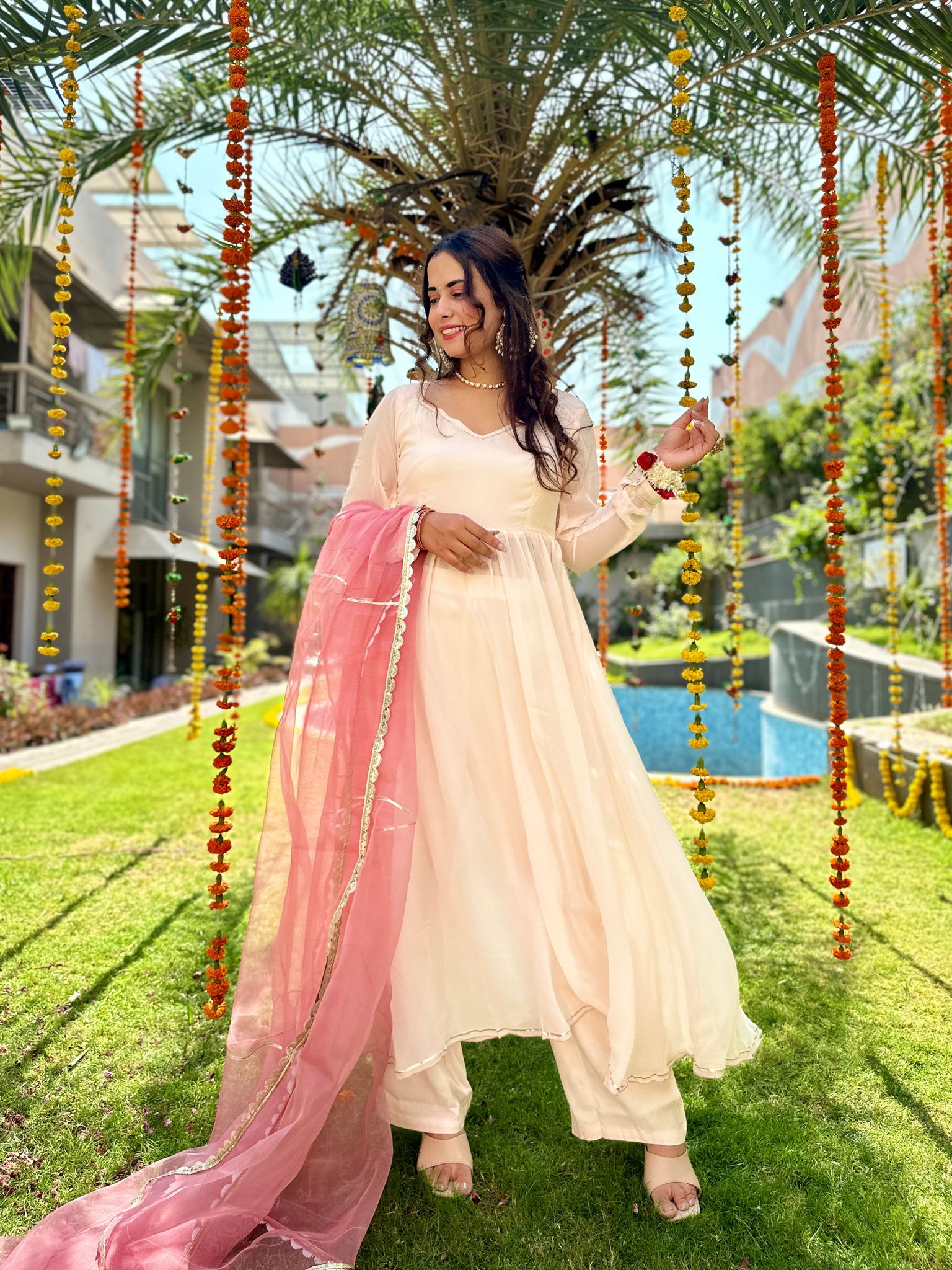 Apricot Georgette Suit Set-S