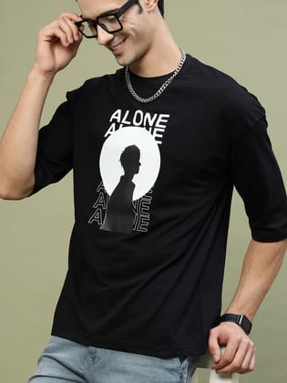 Alone Black Drop Shoulder Oversized Black Tee by Gavin Paris-S / Black