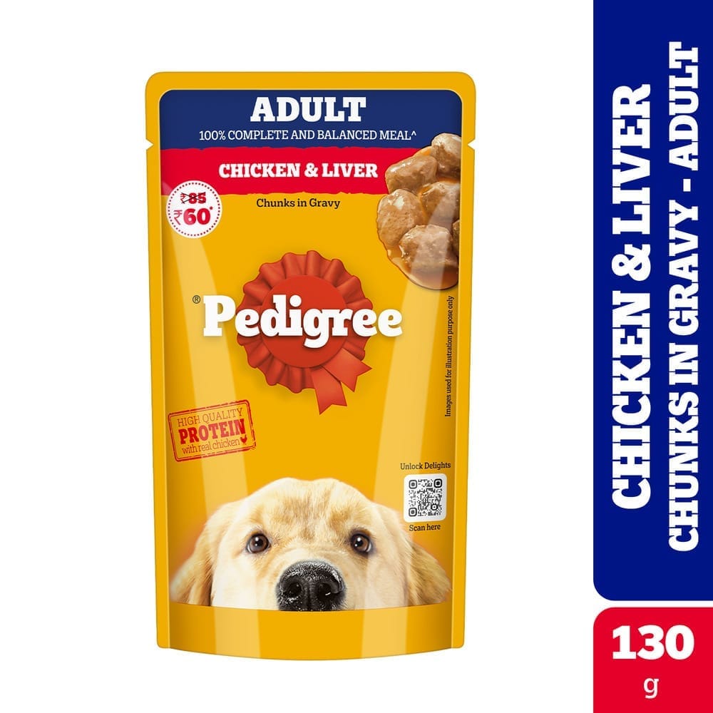 Pedigree Chicken & Liver Chunks in Gravy Adult Wet Dog Food 130g