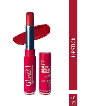 Glam21 Matte Pro Ink Non Transfer Lipstick With 12hrs Long Stay 18 Amazing Shades 20gm Retro Red-01