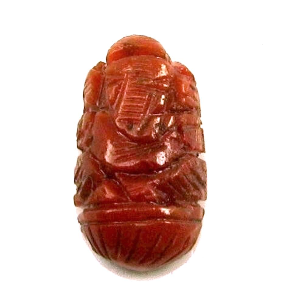 Certified 3.19Ct Real Italian Red Coral Carved LorAd Ganesha God Statue Religious Idol
