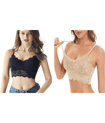 Kamini Pack of 2 Lace Lightly Padded Bralette Bra For Women ( Multicolor5 )