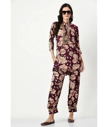 MAURYA Women Printed Shirt With Palazzos Co-Ord Set ( Wine )