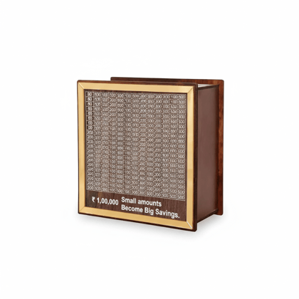 Wooden Money Saving Box with ₹1,00,000 Target Tracker