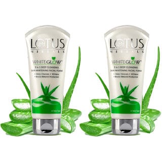 Lotus Herbals Whiteglow 3 In 1 Deep Cleaning Skin Whitening Facial Foam   For All Skin Types  100G ( Pack Of 2 )