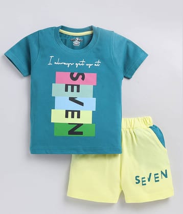 CUTOPIES Pack of 1 Boys Cotton Blend T-Shirt & Shorts Set ( Blue )