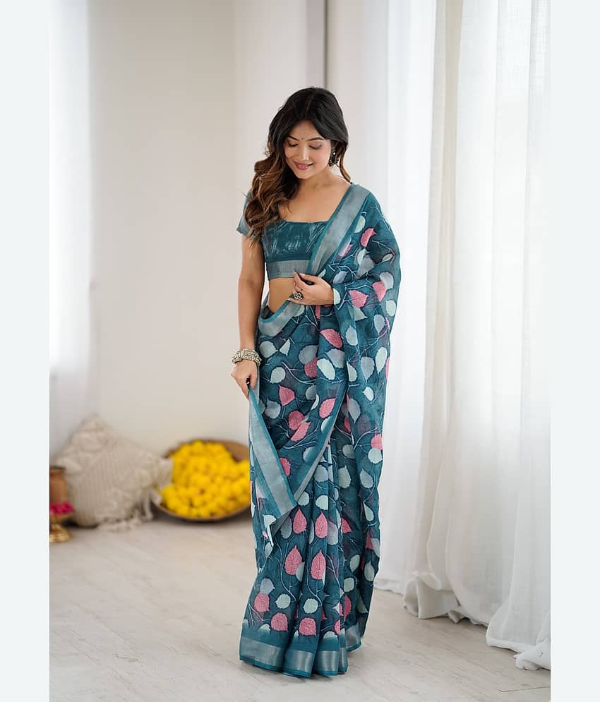 DIKONA DESIGNER Cotton Printed Kota Doria Saree With Unstitched Blouse Piece ( Purple )