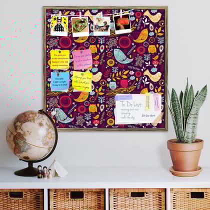 Floral Pattern D3 Bulletin Board Notice Pin Board Soft Board | Framed-Antique Gold Frame / 12 x 12 inch (30 x 30 cms)