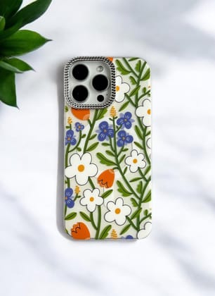 Orange and Blue Accents Floral Case for iPhone 14 Pro