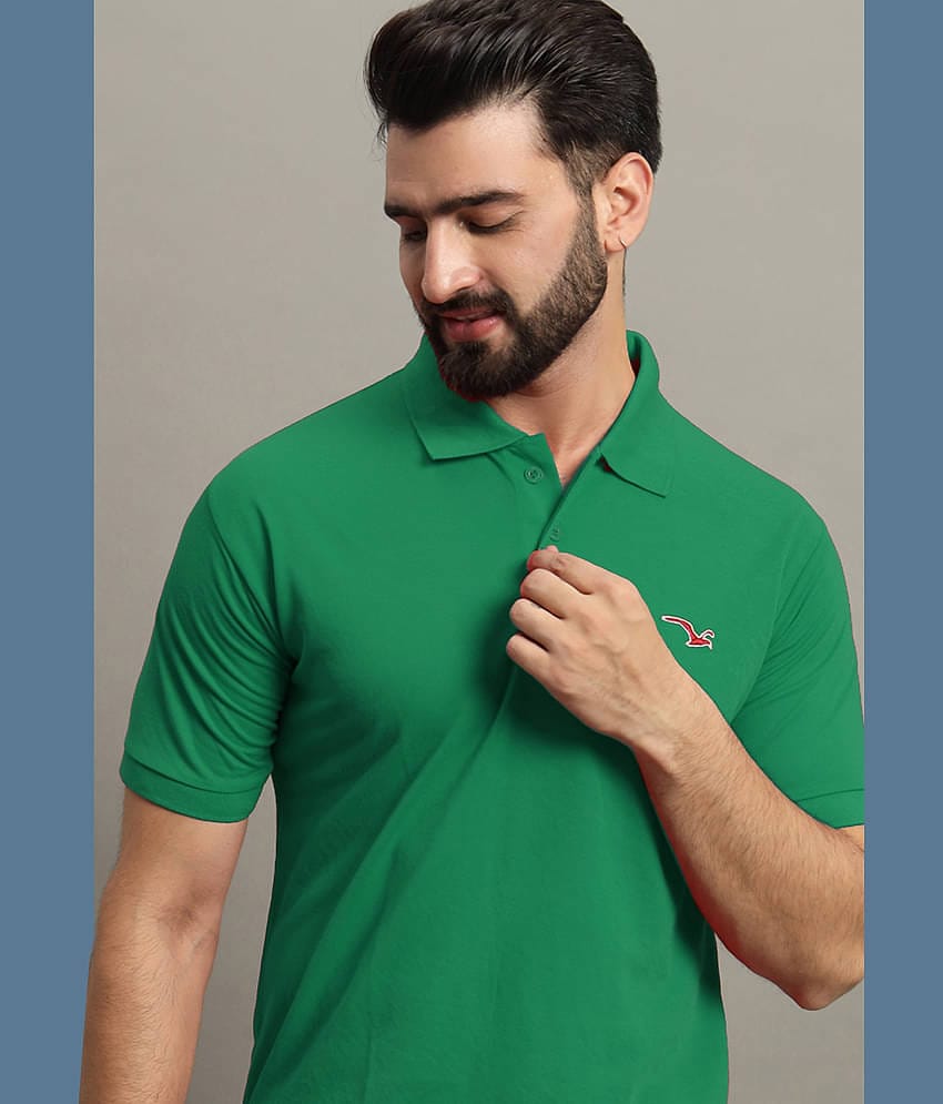 GET GOLF Pack of 1 Cotton Blend Regular Fit Self Design Half Sleeves Men's Polo T Shirt ( Green )