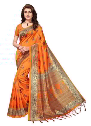 Generic Women's Art Silk Saree with Blouse (Orange, 5 - 6 Mtrs)
