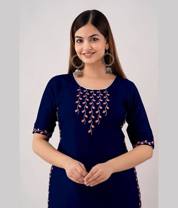 Kapadia Women Viscose Rayon Embroidered Straight Kurti ( Blue )