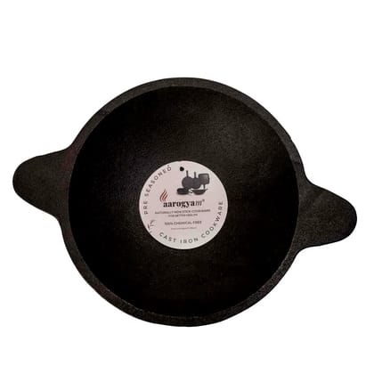 Aarogyam Cast Iron Appam Pan Rough , Pre-Seasoned 8 inch Diameter (20cm), Naturally Non-stick, Toxin-Free, Gas & Induction Compatible, Weight- 2.1 kg (Colour - Black) by Aarogyam - The Cast Iron Shop