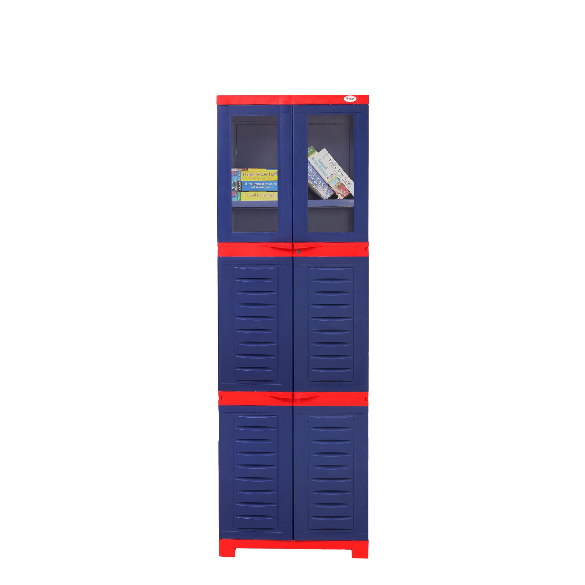 Supreme Furniture Fusion 3-TOP 2G Cabinet with Multipurpose with See-Thru Glass Panels Made by 100% Virgin Plastic Cupboard/Almirah/Home, Living Room and Kids(C-RED P-Blue), (DIY)