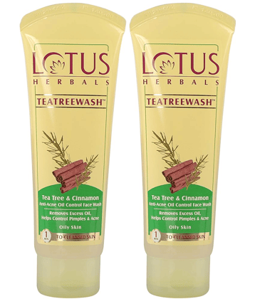 Lotus Herbals Teatreewash Tea Tree & Cinnamon Anti,Acne Oil Control Face Wash 80g ( Pack Of 2)