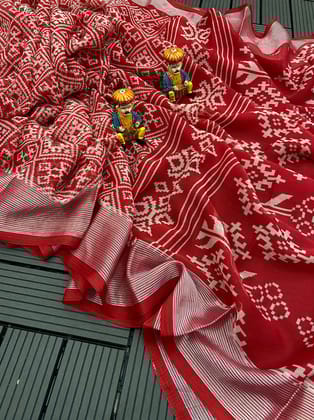 soft chiffon saree with beautiful bandhini print and zari border.