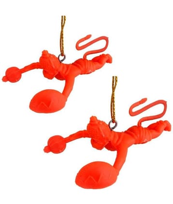 Divya Mantra Combo Of Two Orange Flying Hanuman Car Mirror Hangings Décor