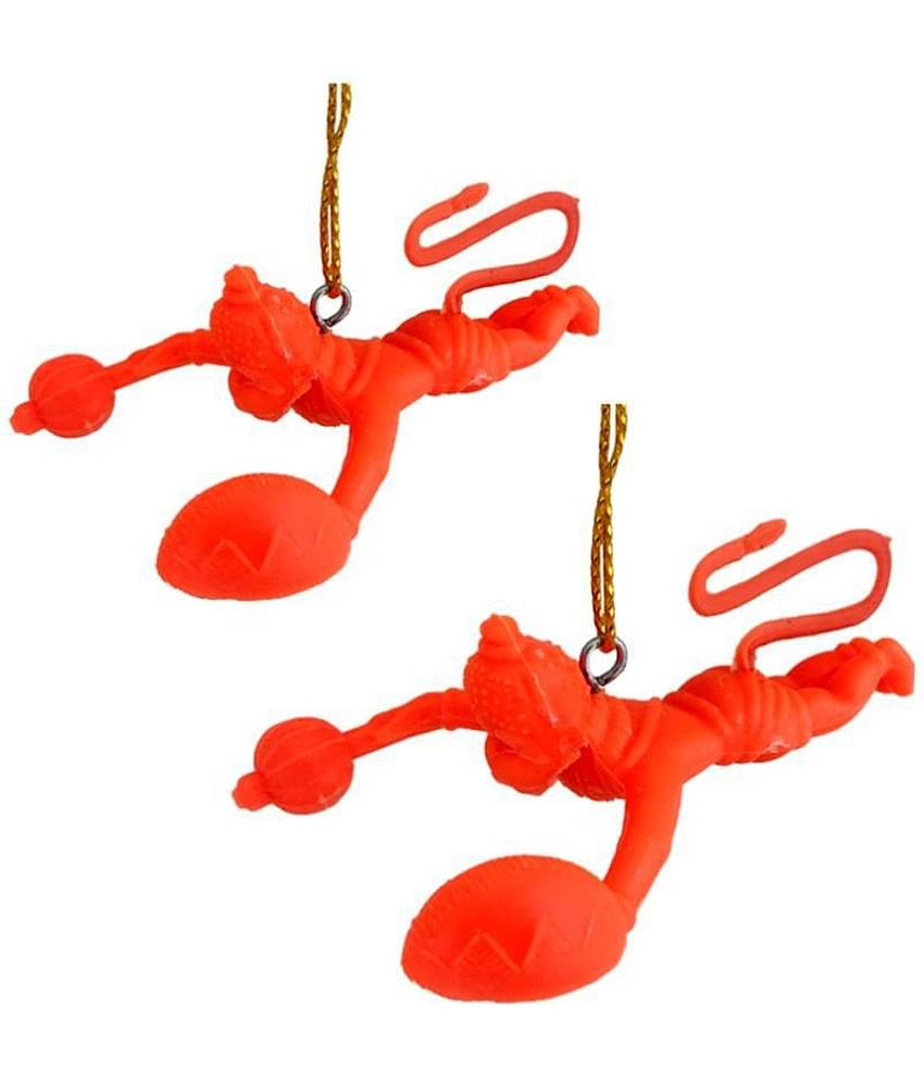 Divya Mantra Combo Of Two Orange Flying Hanuman Car Mirror Hangings Décor