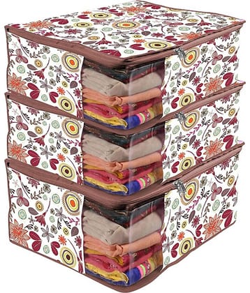 PrettyKraftsSaree Cover Large with creative prints, Saree Storage Bag with Zip, Wardrobe Organiser, Clothes Cover & Storage,Multi Mushroom , Set of 3 pcs