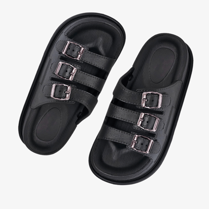 Black Triple Buckle Sandal-36
