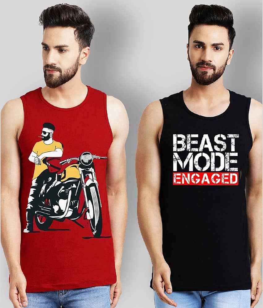 Leotude Pack of 2 Cotton Sleeveless Vest For Men ( Black )