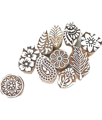 PRANSUNITA Wood Small Size Wooden Printing Fine Blocks Pack of 10 Mix Design ( Pack of 1 )
