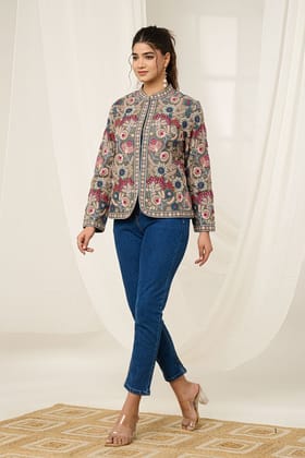 Multicolor Embroidered Statement Jacket-MULTI COLOR / M