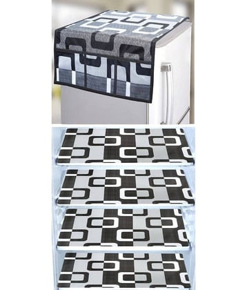 Crosmo Polyester Geometric Fridge Mat & Cover ( 64 18 ) Pack of 5 - Black