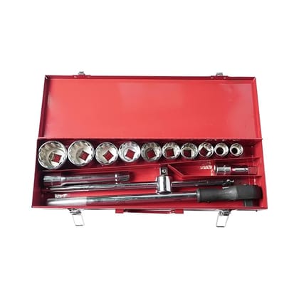 Eastman 3/4 Sq. Drive Flat Bit Sockets, Chrome Vanadium Steel, Polished -Double Chrome Plated Square Drive, Cold Forge(10 Sockets + 4 Accessories) Set Of 14Pcs (E-2222E)