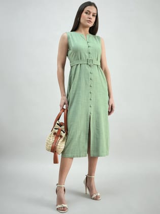Women Button-Down Cotton Blend Sleeveless Shirt Dress-XS
