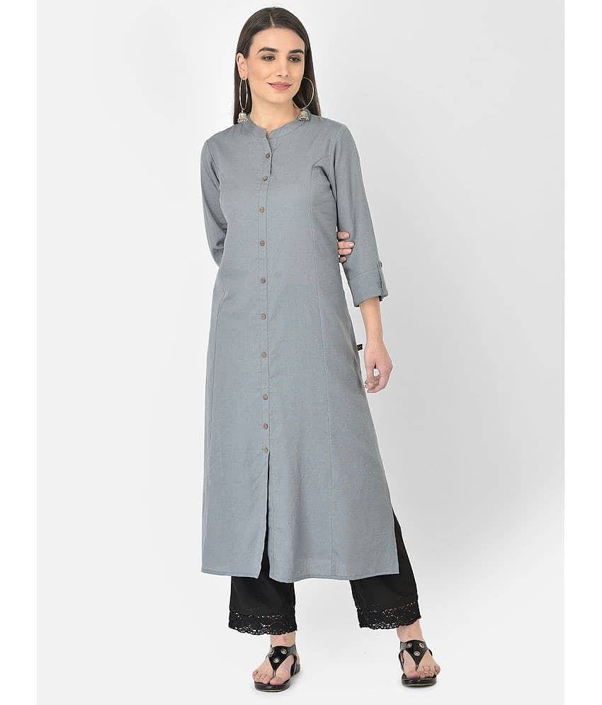 Pistaa - Grey Cotton Blend Women's Front Slit Kurti ( Pack of 1 )