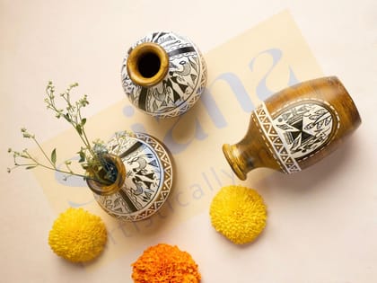 Srjana Hand Painted Terracotta Vase 3pc