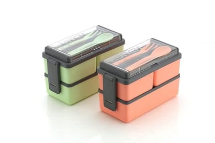 Two-Tiered Lunch Box with Utensils_assorted colour