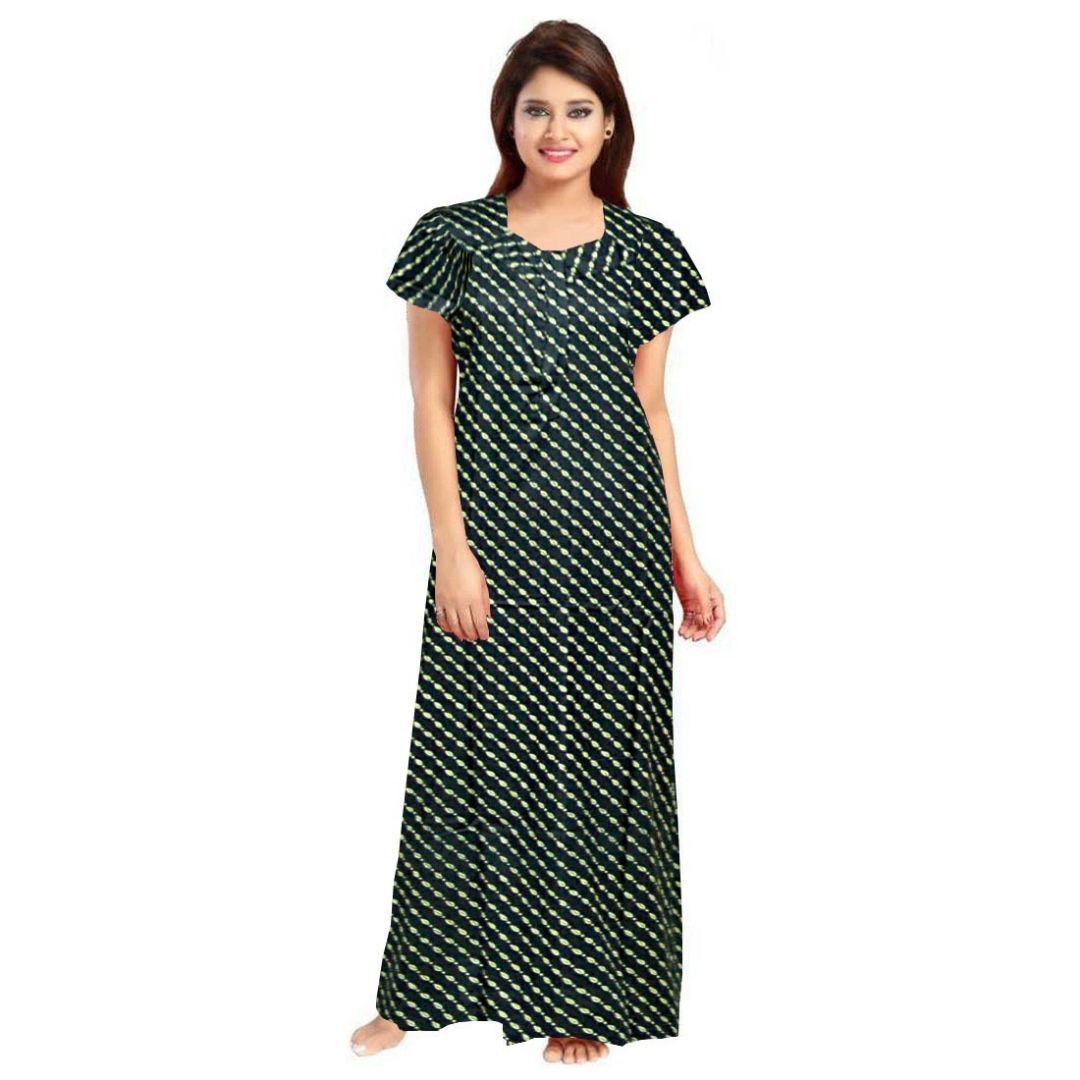 Women's Cotton Printed Maxi Nighty Size XL (Green)