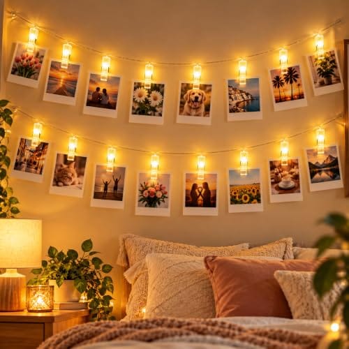 Desidiya 16 Plastic Photo Clip Led String Lights Warm White 3 Meter Photo Hanging Lighting for Mothers Day,