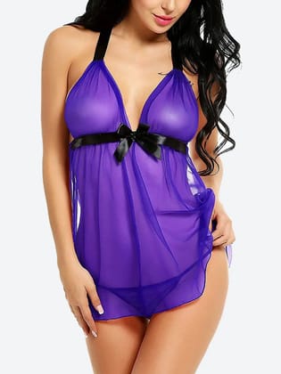 Women’s Sheer Babydoll Lingerie Set | Transparent Mesh Nightwear with Halter Neck & Thong | Sexy Bedroom Wear