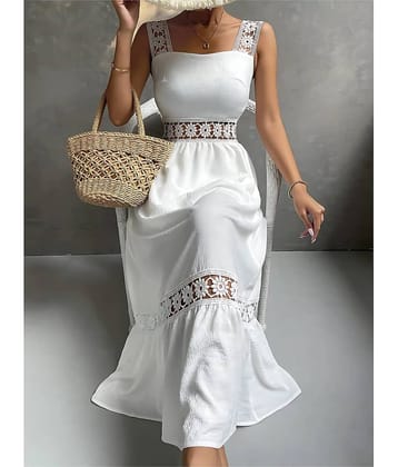 Shcon Women Crepe Crochet Maxi ( White )