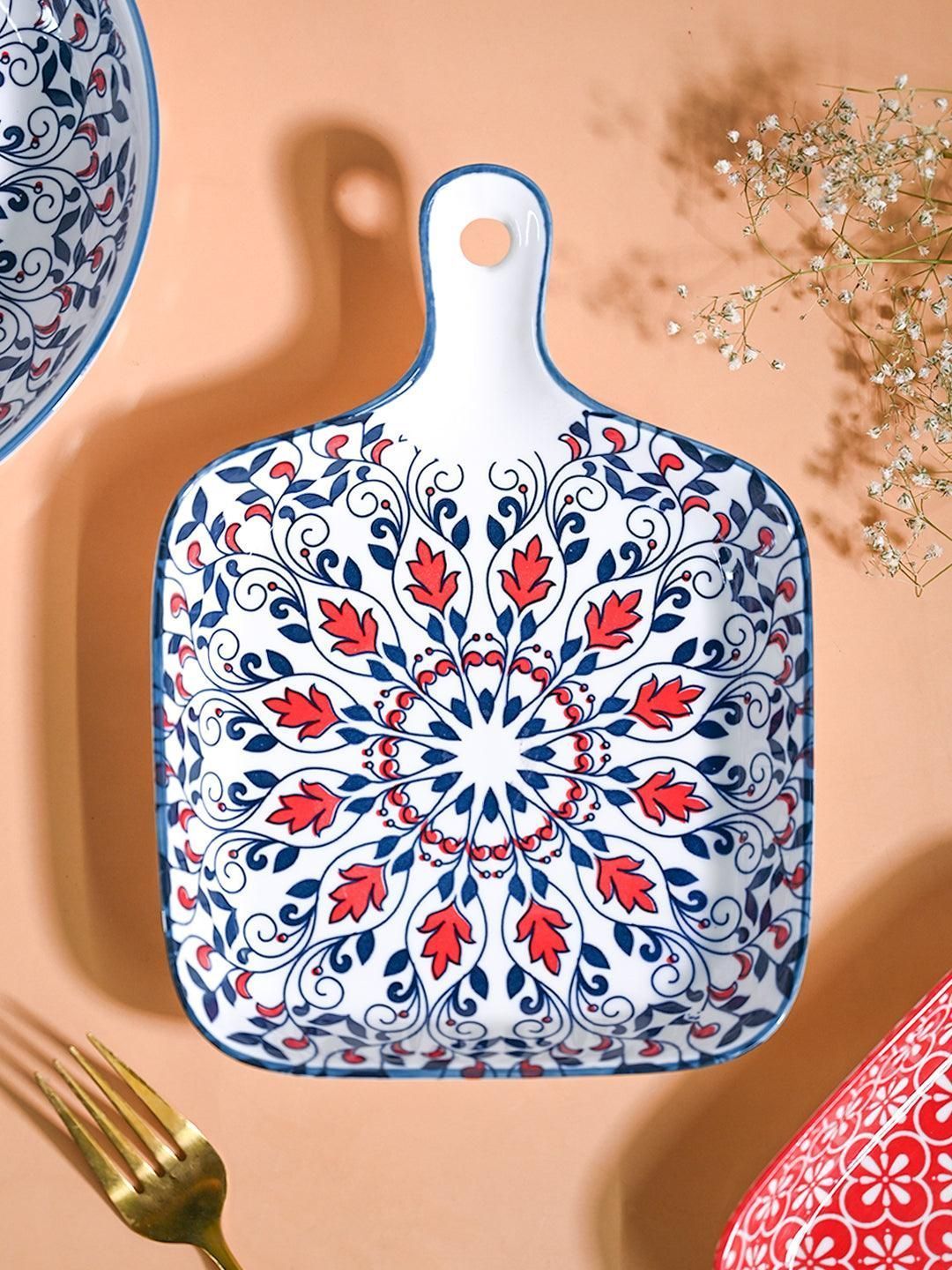 Mandala Ceramic Platter With Handle