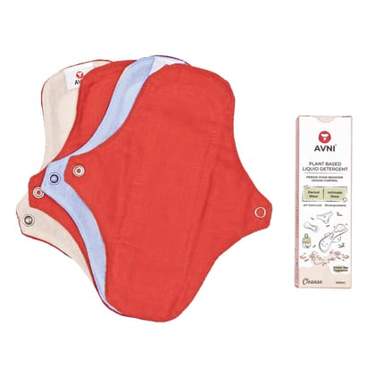 Avni Lush Certified 100% Organic Cotton Washable Panty Liner + Period Wear Wash/Cleaner (100ml)