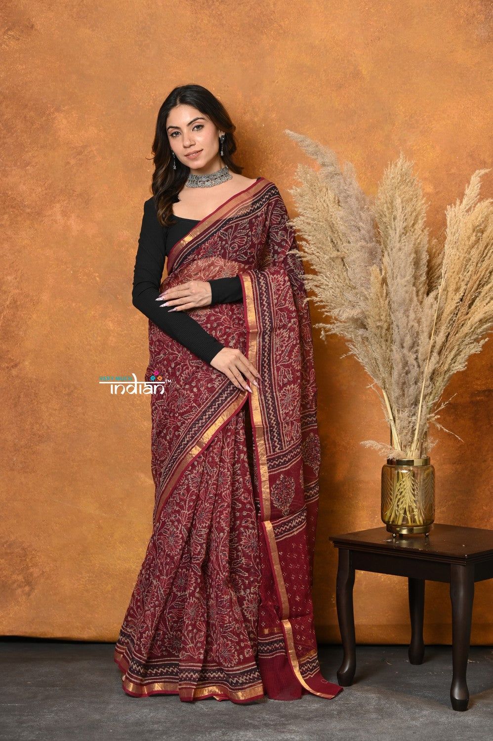Mastaani ~ Handloom Pure Kota Cotton Handblock Printed - Red
