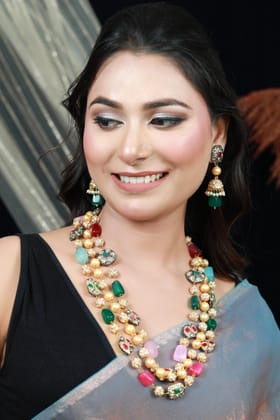 SMITAM JEWELS Rangmala Raagini Haar Multicolor Beaded Temple Style Necklace SMITAM JEWELS Rangmala Raagini Haar Multicolor Beaded Temple Style Necklace